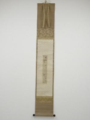 香川景恒筆　新樹妨月和歌　短冊　肉筆紙本掛軸（保護箱）